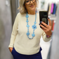 Maglia Donna Panna Maglioncino Girocollo in Misto Viscosa con Polsino Alto e Manica a Kimono