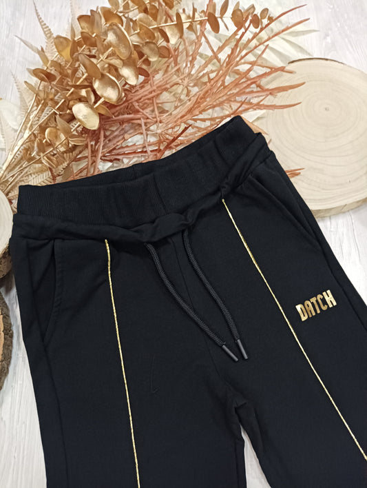 Pantalone Tuta Nero Caldo Cotone Felpato Inserti Dorati Scritta Dorata DATCH Ragazza S - XL 8-14 Anni