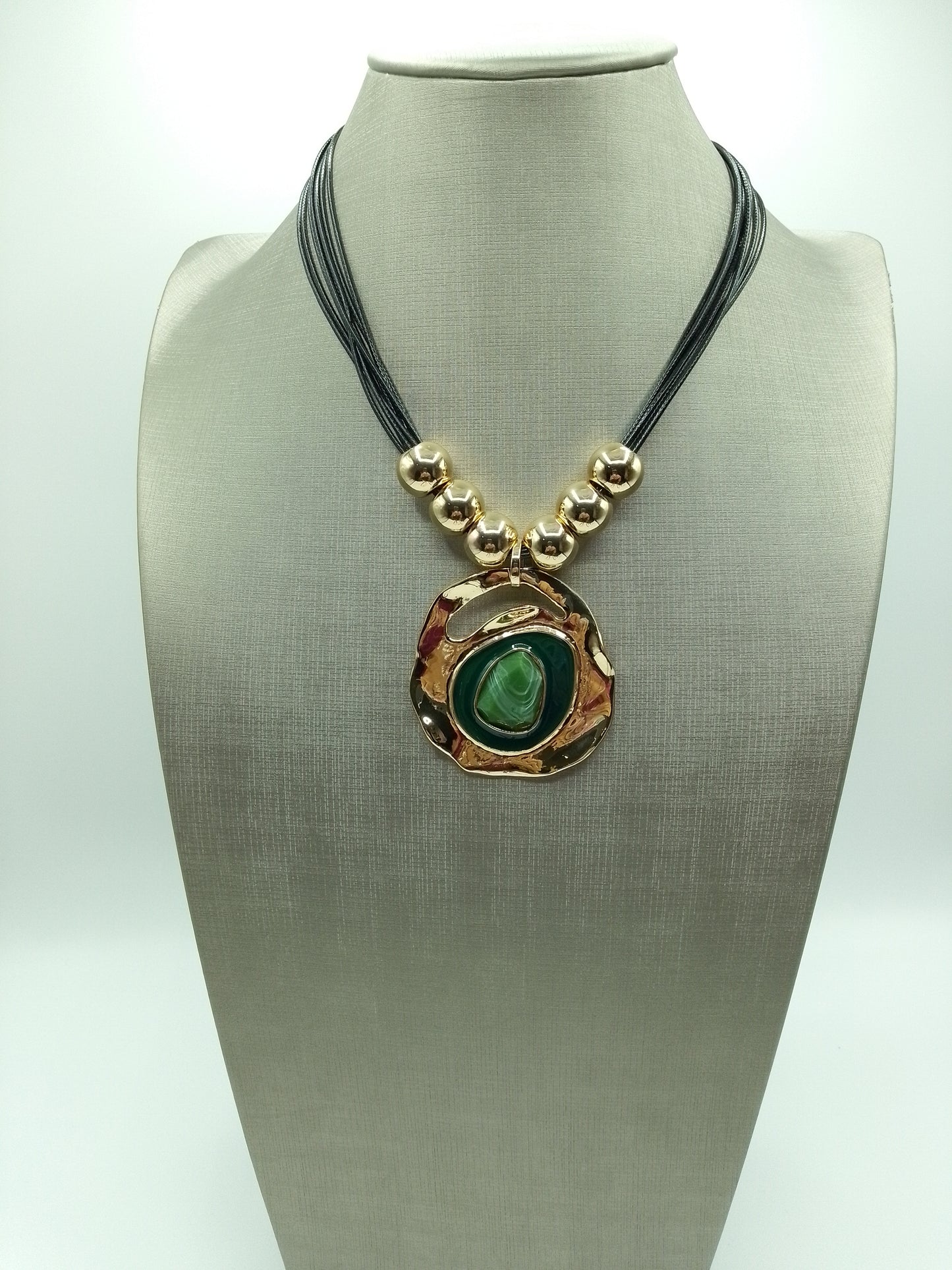 Collana Donna Girocollo con Centrale Dorato Verde