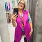 Gilet Donna Curvy in tessuto Scamosciato con Taglio Vivo senza Bottoni con Cinta