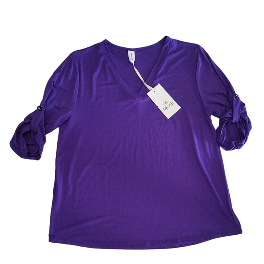 Maglia Donna T-shirt Curvy in Viscosa con Scollatura a V, Manica a 3/4 con Arricciamaniche Vari Colori