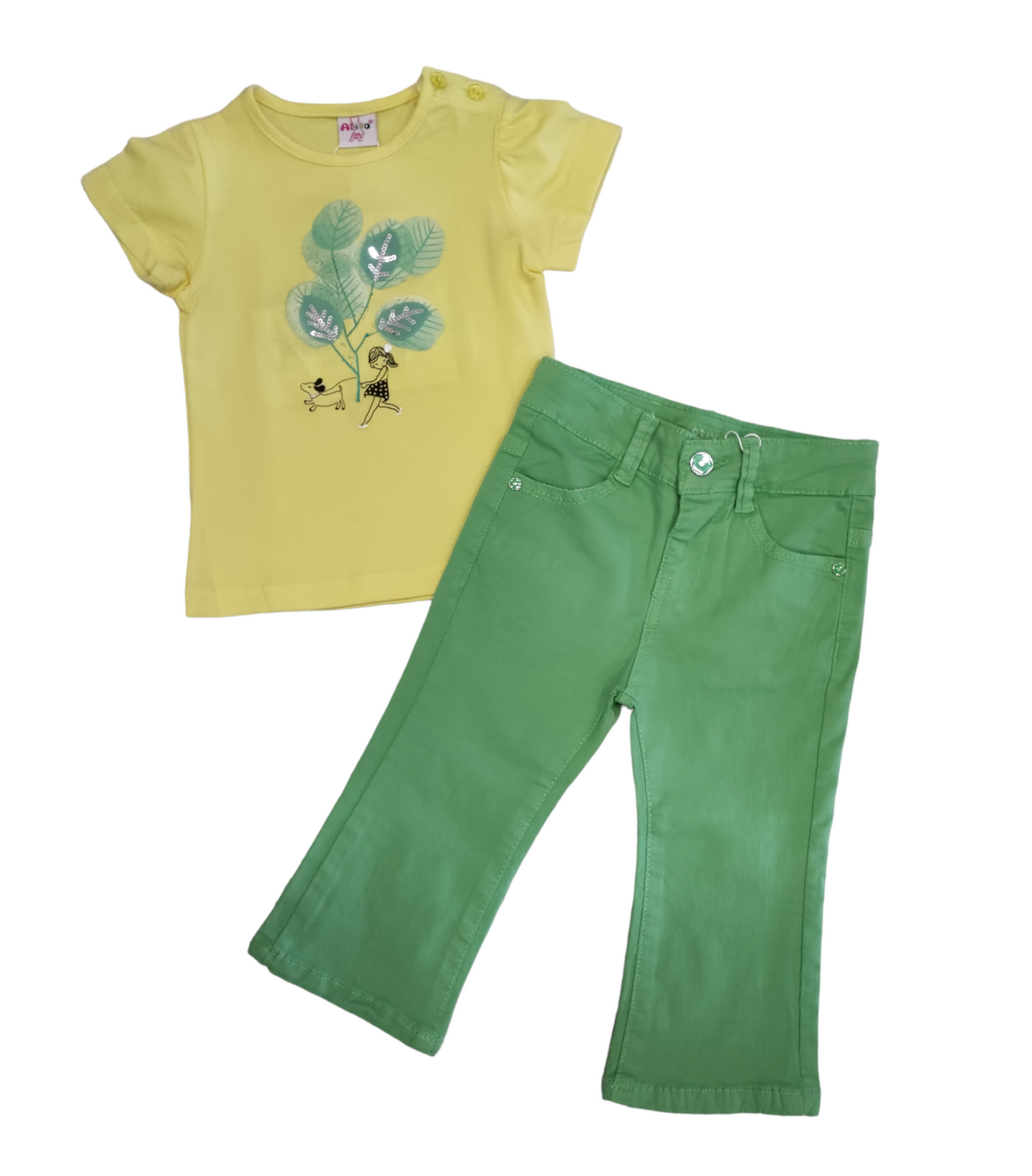 Jeans a Zampa Primaverile in Cotone Elasticizzato Colorato Verde Pastello Bambina 6-36 Mesi