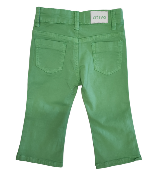 Jeans a Zampa Primaverile in Cotone Elasticizzato Colorato Verde Pastello Bambina 6-36 Mesi