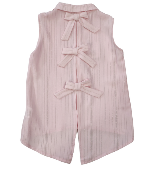 Camicia Smanicata Rosa Righe Lurex con Fiocchi Bambina/Ragazza 4-12 Anni