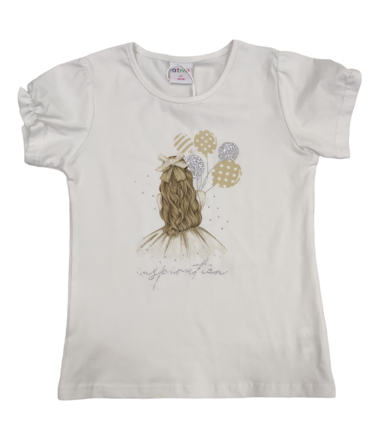T-shirt a Mezza Manica con Stampa Bambina con Palloncini Bambina/Ragazza 4-12 Anni