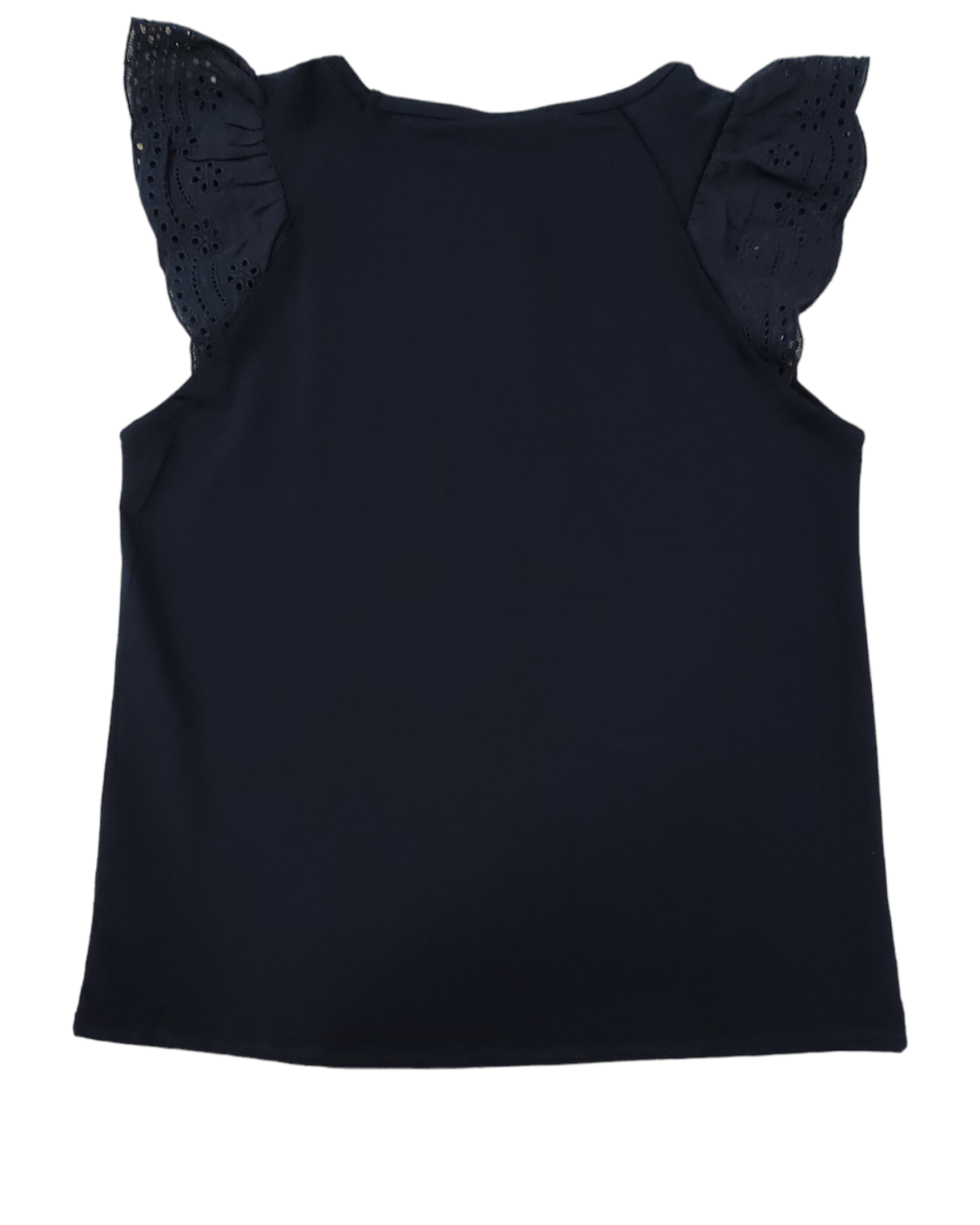 T-shirt Blu Maniche Lavorate con Pizzo Stampa Floreale Bambina/Ragazza 4-14 Anni