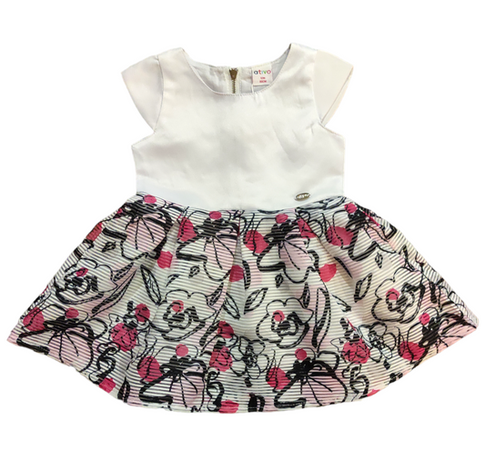 Abitino Cerimonia Elegante Stampato Floreale Ativo Kids Bambina 12-36 Mesi