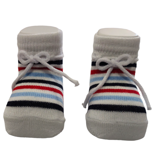 Scarpine Modello Calzino Bianco Righe Multicolore Babbucce Neonata Neonato Mafer Dolci Pensieri