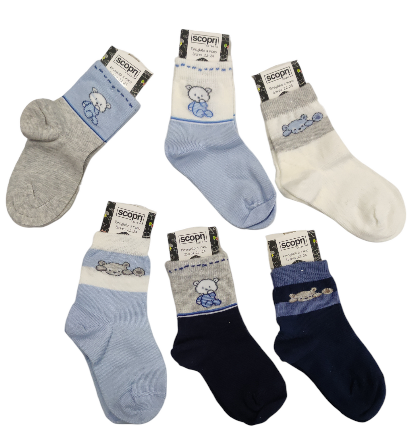 Calzini in Cotone Fantasia Colorati Bambino Rimagliato a Mano Scarpa 22-24 Scopri Calze