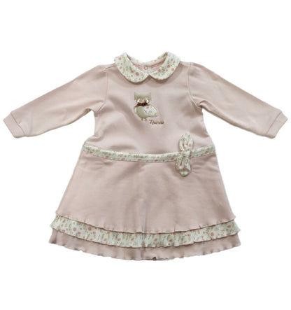 Dress with flounces in colored cotton for baby girl 9 months