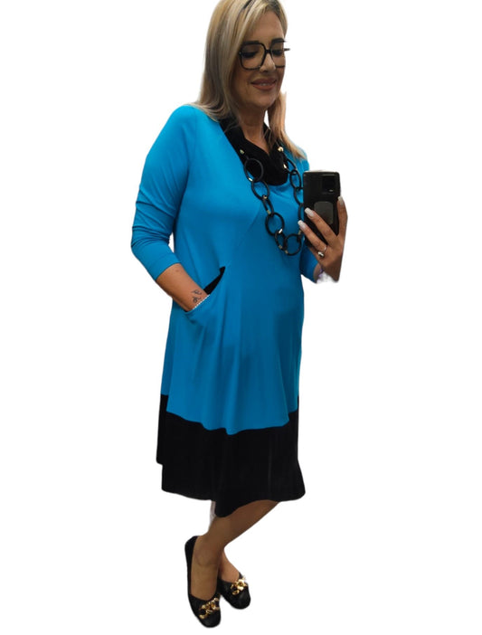 Two-tone viscose dress with pockets