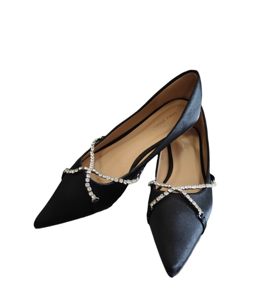 Black Satin Ballerinas with Strass