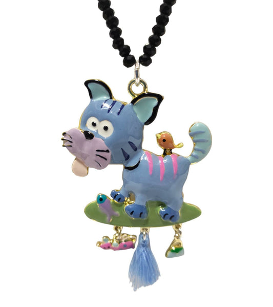 Collana Perline Nere con Ciondolo Cagnolino e Nappetta