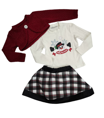 Completo Natalizio Copri Spalle+Maglia+Gonnellina Bambina 3-7 Anni