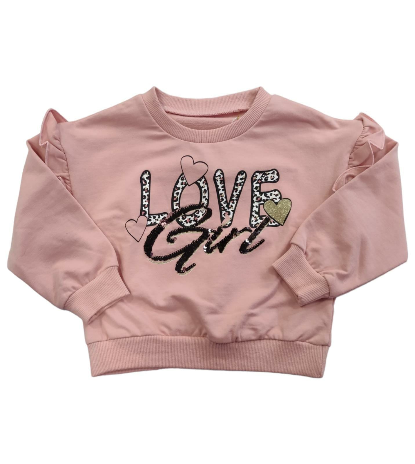 Felpa Rosa con Rouches Stampa Love Bambina 3/4 - 7/8 Anni