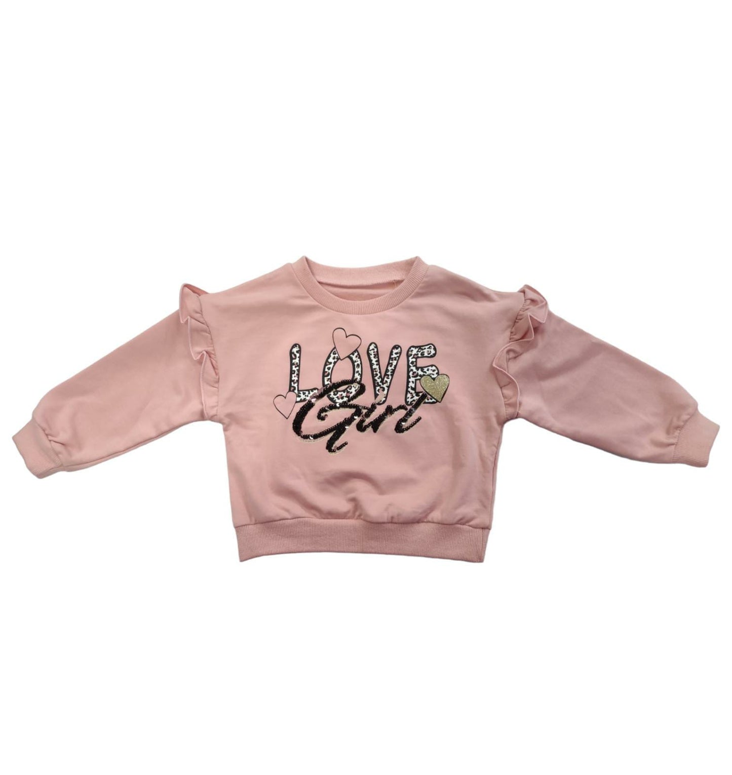 Felpa Rosa con Rouches Stampa Love Bambina 3/4 - 7/8 Anni