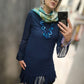 Abito Donna Midi Blu in Crepe e Viscosa con Balza di Rifinitura sulle Maniche