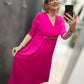 Abito Donna Curvy Lungo Stile Impero Color Fucsia con Catena Dorata in Vita Made in Italy