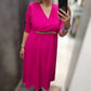 Abito Donna Curvy Lungo Stile Impero Color Fucsia con Catena Dorata in Vita Made in Italy