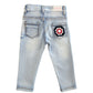 Jeans in Jersey di Cotone Chiaro Elasticizzato con Ricamo su Tasca Posteriore Bambina 12-36 Mesi
