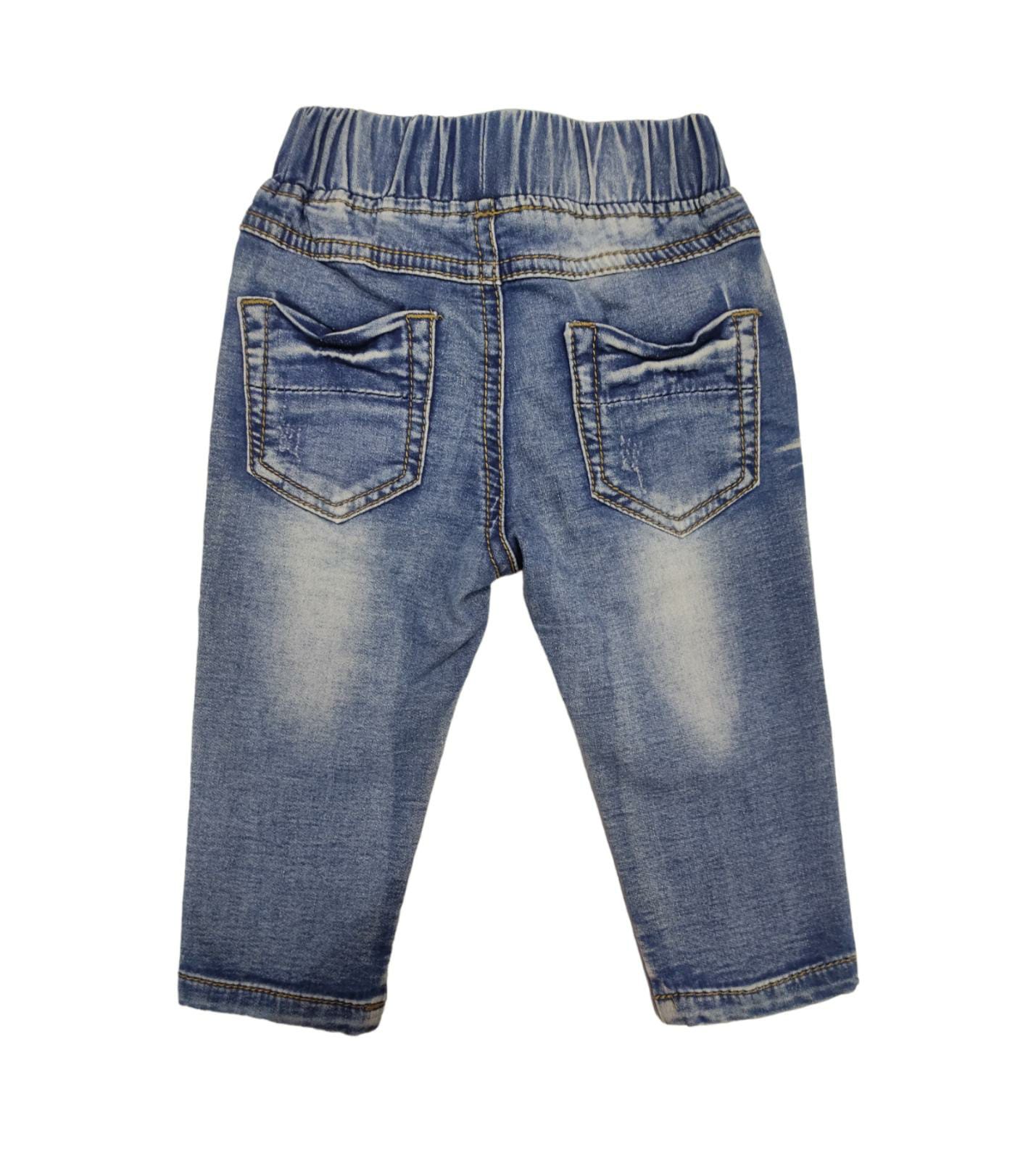 Jeans in Jersey di Cotone Chiaro Elasticizzato in Vita Bambino 6-36 Mesi