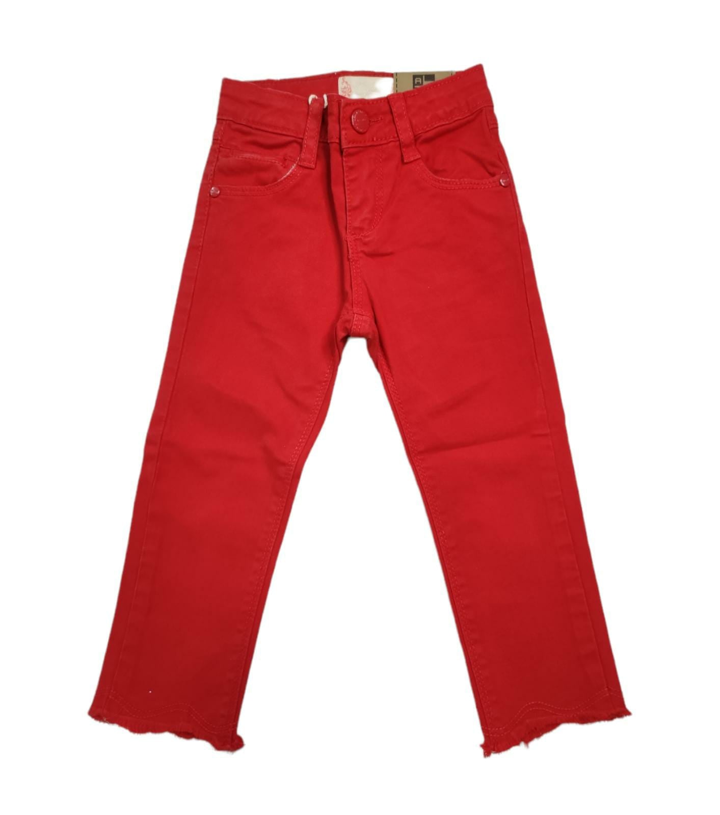 Jeans in Jersey di Cotone Colorato Rosso Elasticizzato Modello 5 Tasche Bambina 6-36 Mesi