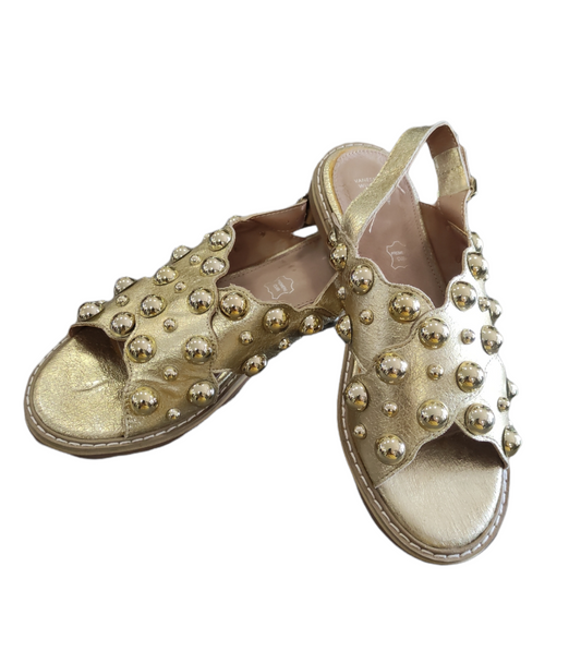 Low Golden Sandal with Studs