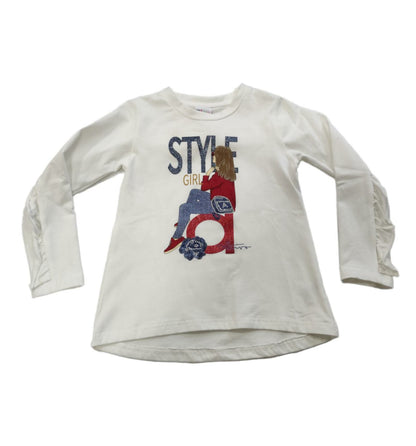 T-shirt Felpata Invernale con Stampa Bambina 4-14 Anni