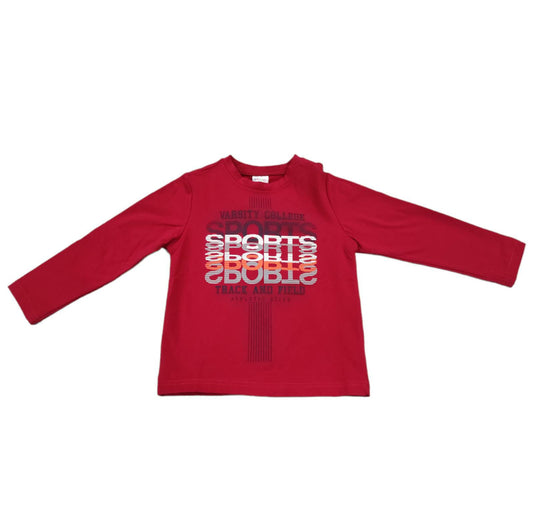 T-shirt Rossa con Stampa Sports Felpata Invernale Bambino 4-14 Anni